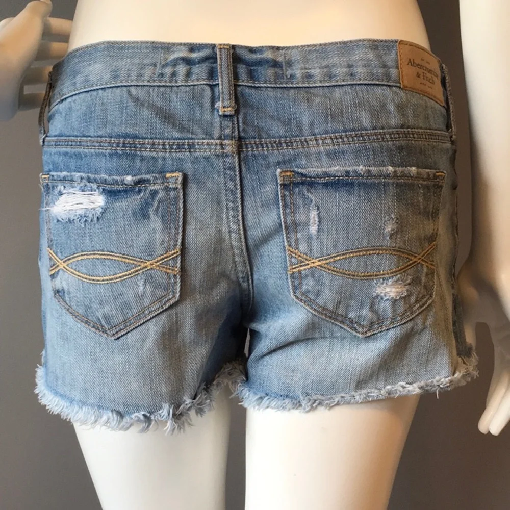 Abercrombie & Fitch Light Blue Distressed Jean Shorts - Picture 1 of 4